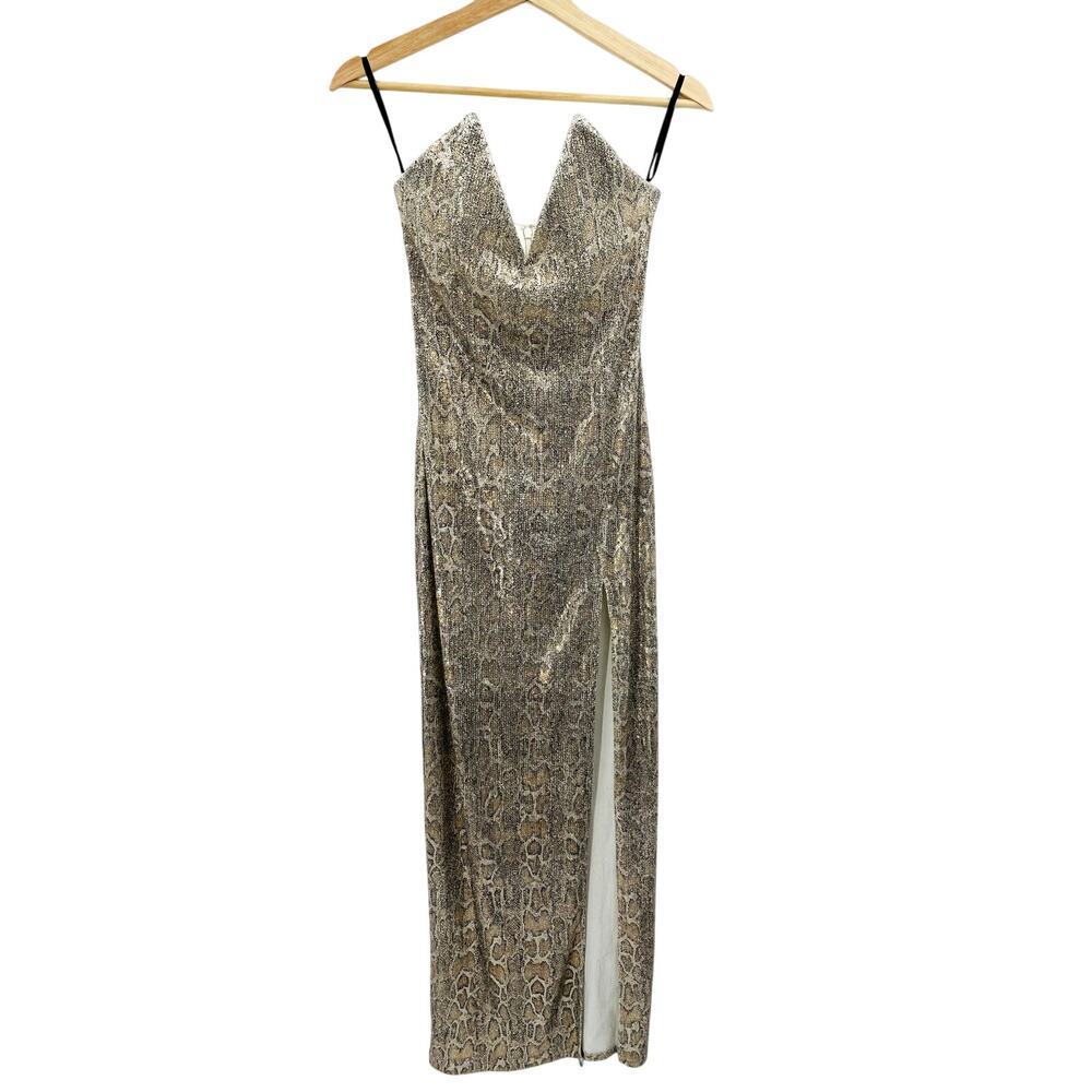 Michael Costello x Revolve Strapless snake metallic maxi dress